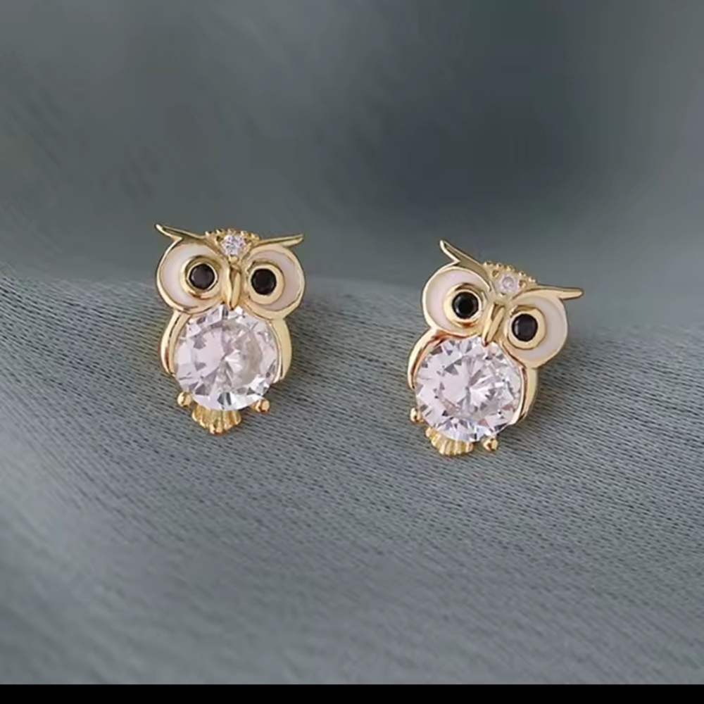 Gold Owl‎ Stud Earrings f20